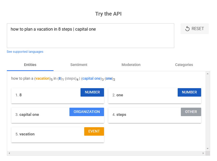 Entities identified by google NLP demo Entities identified by google NLP demo