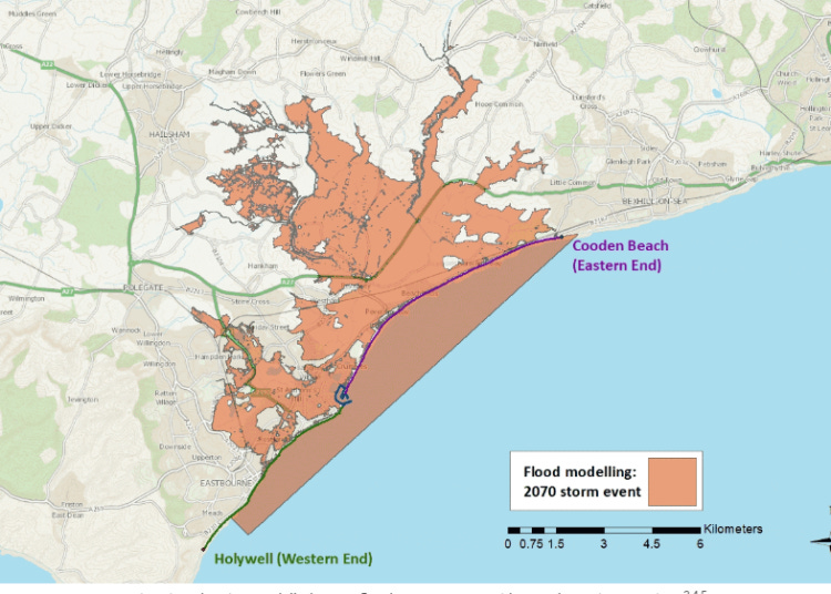 Coastal flood risk inundation map around Eastbourne