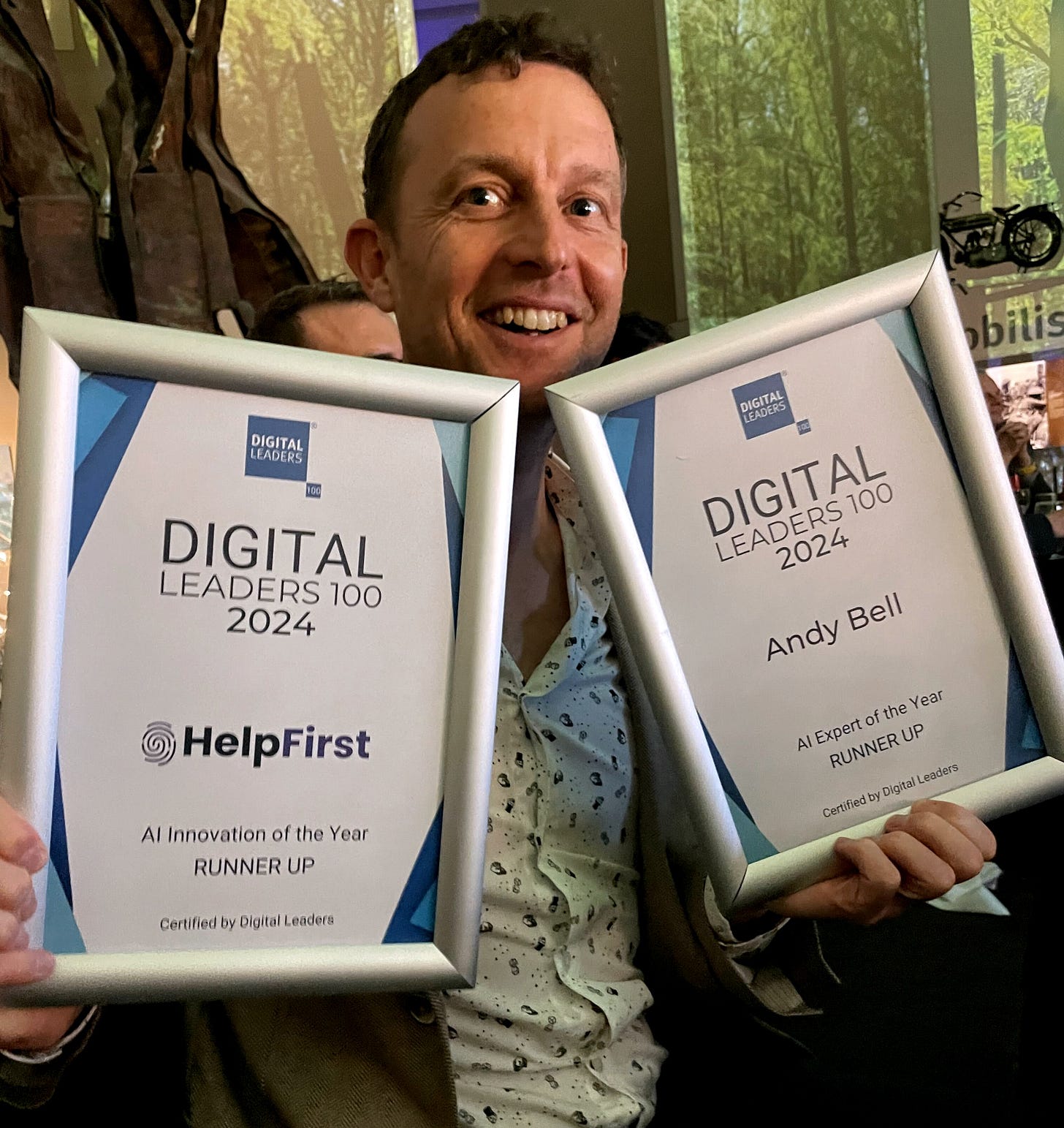 Andy with runner up certificates for two Digital Leaders awards