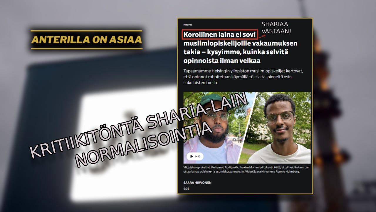 Jälleen kerran valtiollisen, veronmaksajille kalliin, islamisoituneen ja punavihreän natsi-ideologian valtaaman propagandalaitoksen, Yleisradion, toimesta avustettiin sharia-lakia seuraavien sunni-salafisti somalitaustaisten sharia-aktivistien, eli “raukkojen muslimiopiskelijoiden”, uskonnollisen teokratian äärivakaumuksen uhriuttamista, levittämistä ja oikeuttamista suomalaiseen maalliseen yhteiskuntaan. Jälleen kerran valtiollisen, veronmaksajille kalliin, islamisoituneen ja punavihreän natsi-ideologian valtaaman propagandalaitoksen, Yleisradion, toimesta avustettiin sharia-lakia seuraavien sunni-salafisti somalitaustaisten sharia-aktivistien, eli “raukkojen muslimiopiskelijoiden”, uskonnollisen teokratian äärivakaumuksen uhriuttamista, levittämistä ja oikeuttamista suomalaiseen maalliseen yhteiskuntaan.