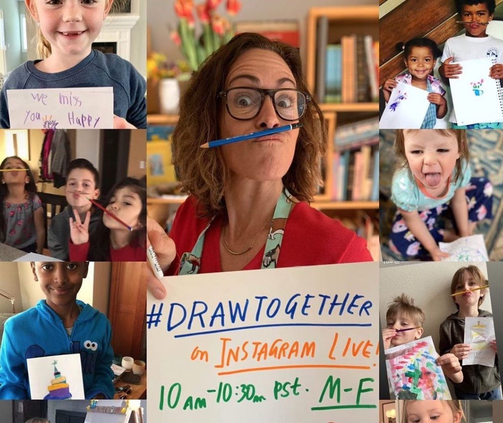Collage of Wendy and kids participants in DrawTogether
