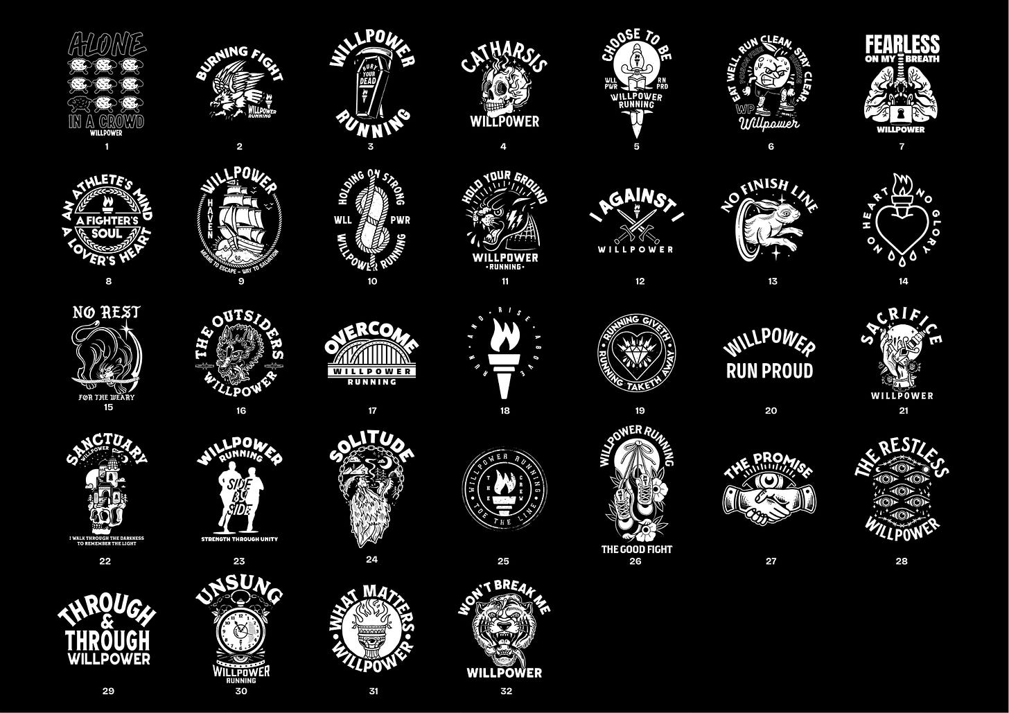 32 different design motives by Willpower Running