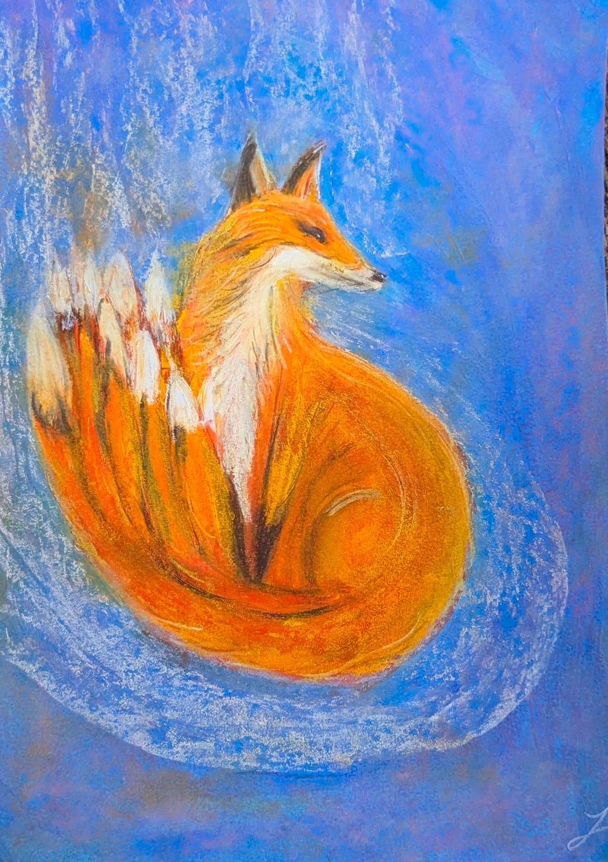 Fox with nine tails in pastel Fox with nine tails in pastel