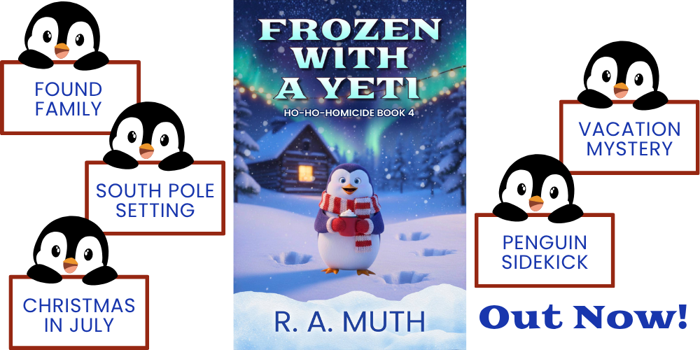 Frozen With a Yeti Out Now promotional banner with book tropes