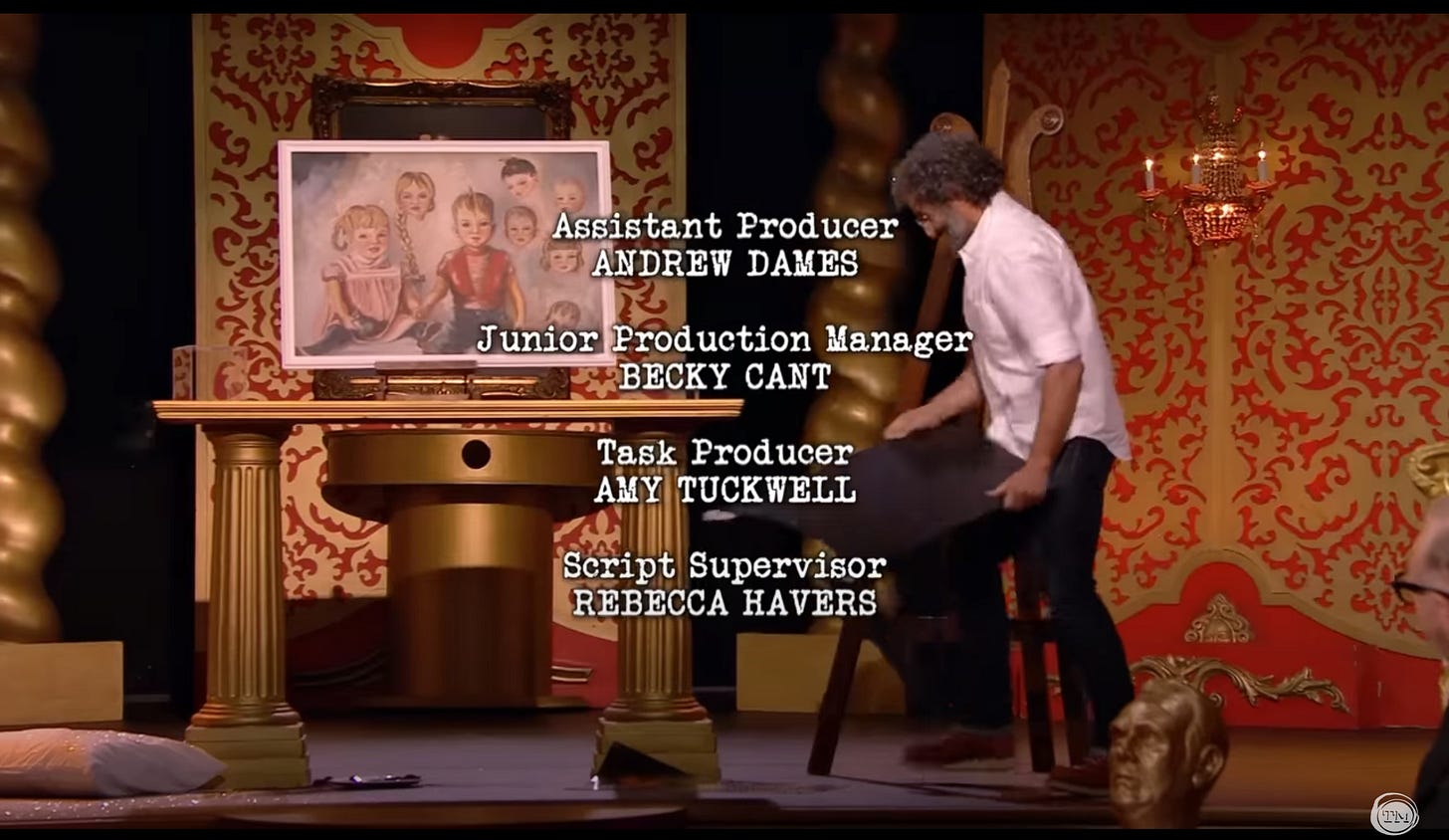 Taskmaster credits roll and Jason Mantzoukas celebrates his win.