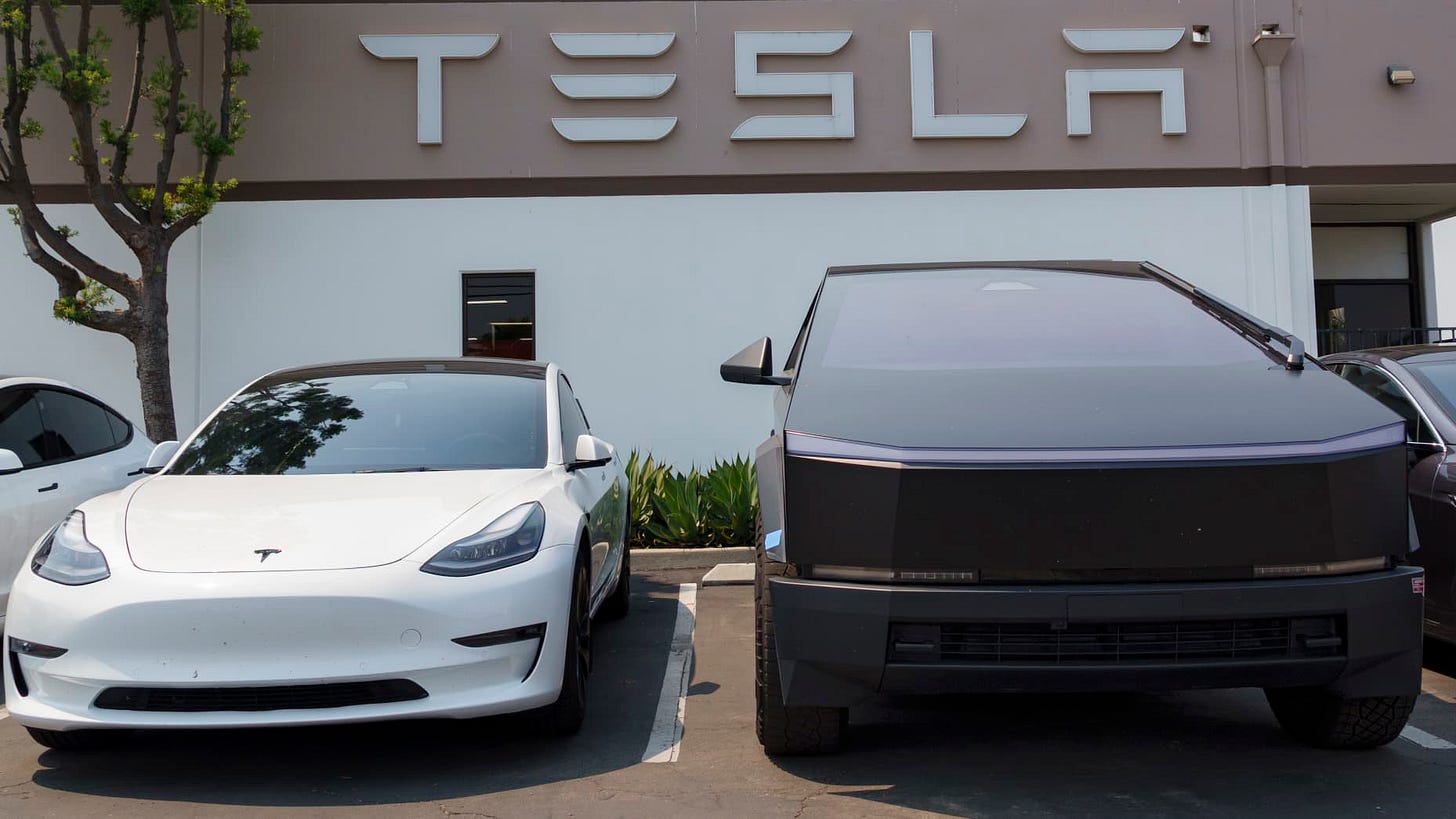 SAN DIEGO, CALIFORNIA - AUGUST 2: Tesla electric vehicles are parked at a Tesla service center on August 2, 2025 in San Diego, California. (Photo by Kevin Carter/Getty Images)