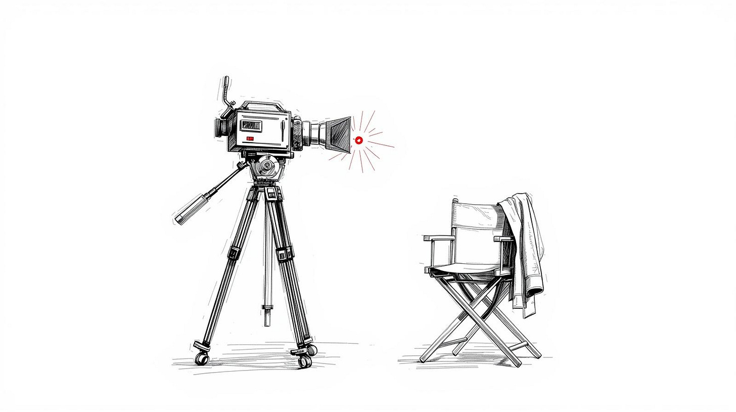 Camera recording light already on, director's chair empty, subject not yet present