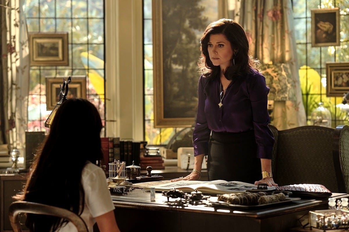 Tiffani Thiessen as Miss Graves in Coven Academy. Image: Disney Tiffani Thiessen as Miss Graves in Coven Academy. Image: Disney