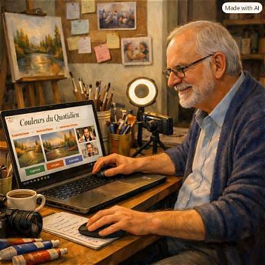 Peinture numérique réaliste de Louis travaillant à sa plateforme artistique Peinture numérique réaliste de Louis travaillant à sa plateforme artistique