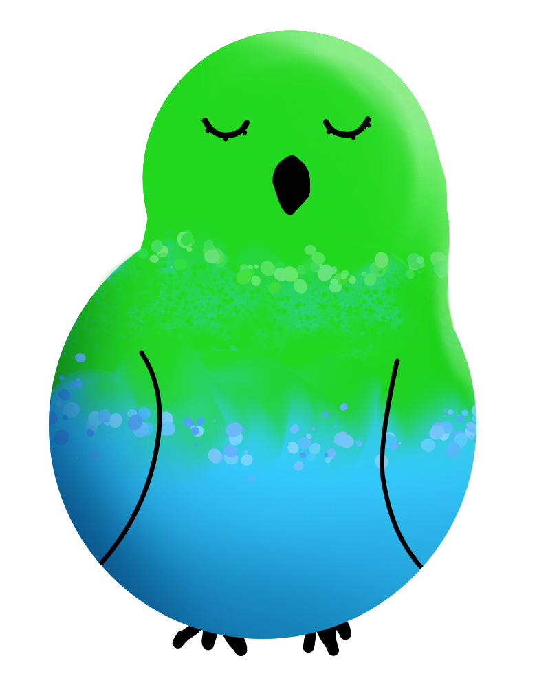 Simple image of a blue and green bird made from circles