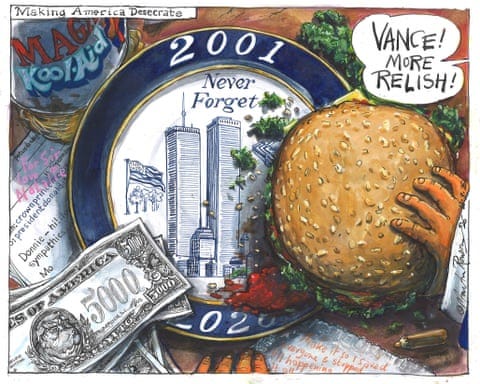 Martin Rowson on Donald Trump and the 25th anniversary of 9/11 – cartoon Martin Rowson on Donald Trump and the 25th anniversary of 9/11 – cartoon