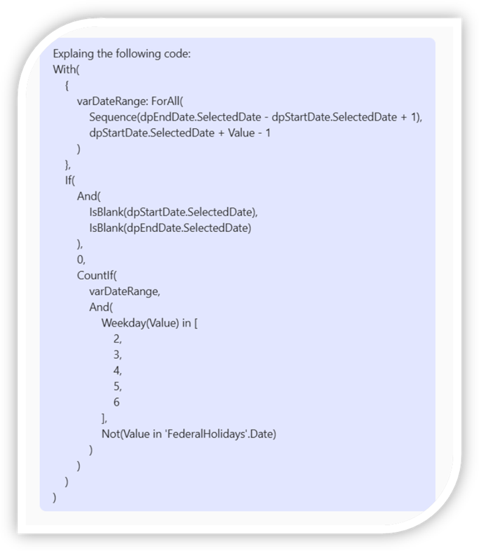 An image showing the Copilot prompt with a code snippet asking for an explanation. An image showing the Copilot prompt with a code snippet asking for an explanation.