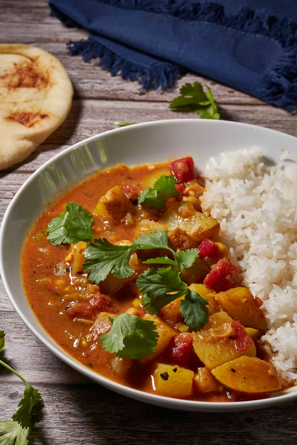 bowl of easy potato chickpea curry with rice