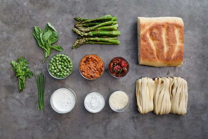 Ingredients for Fettuccine with Spring Vegetables & Bruschetta