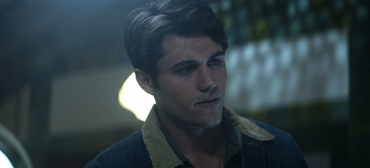 Drake Rodger looking like he's lost weight for The Winchesters 1.10. Drake Rodger looking like he's lost weight for The Winchesters 1.10.