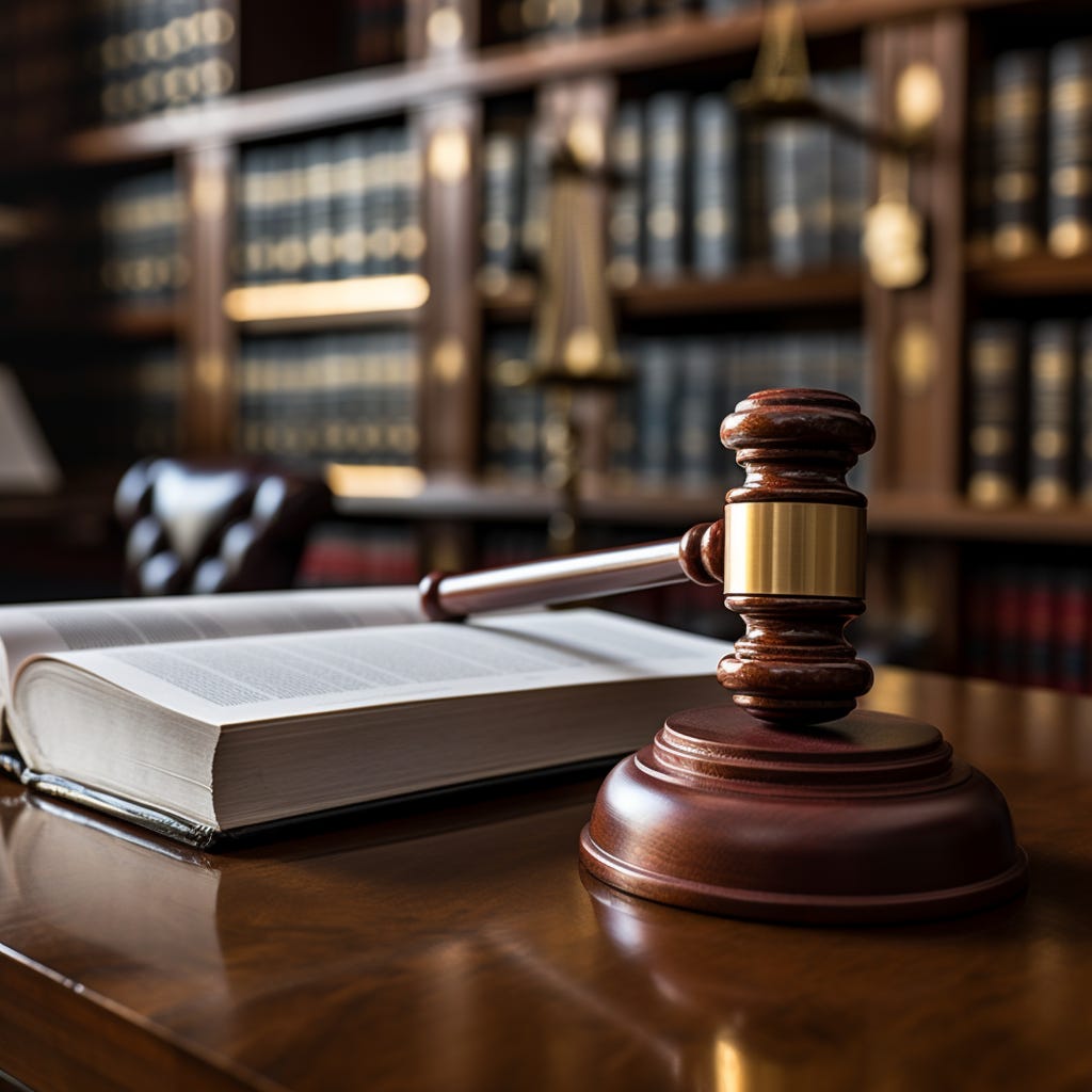 Law office with gavel on the table