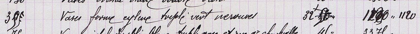 Mention of the Cylène series on the 1904 stock inventory from the cristallerie (Archives Charpentier).
