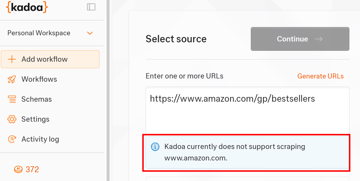 Unsupported scraping URL in Kadoa by Federico Trotta Unsupported scraping URL in Kadoa by Federico Trotta