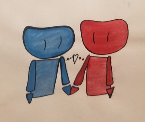 a cartoon robot drawn and painted on many surfaces.