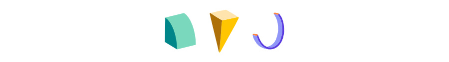 A break with three colorful shapes.