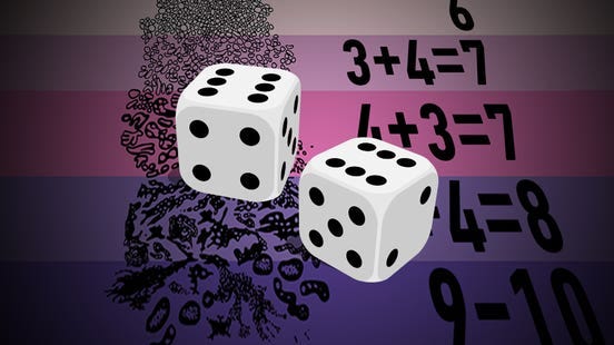 An illustration of dice over a Gleason’s pattern score graphic