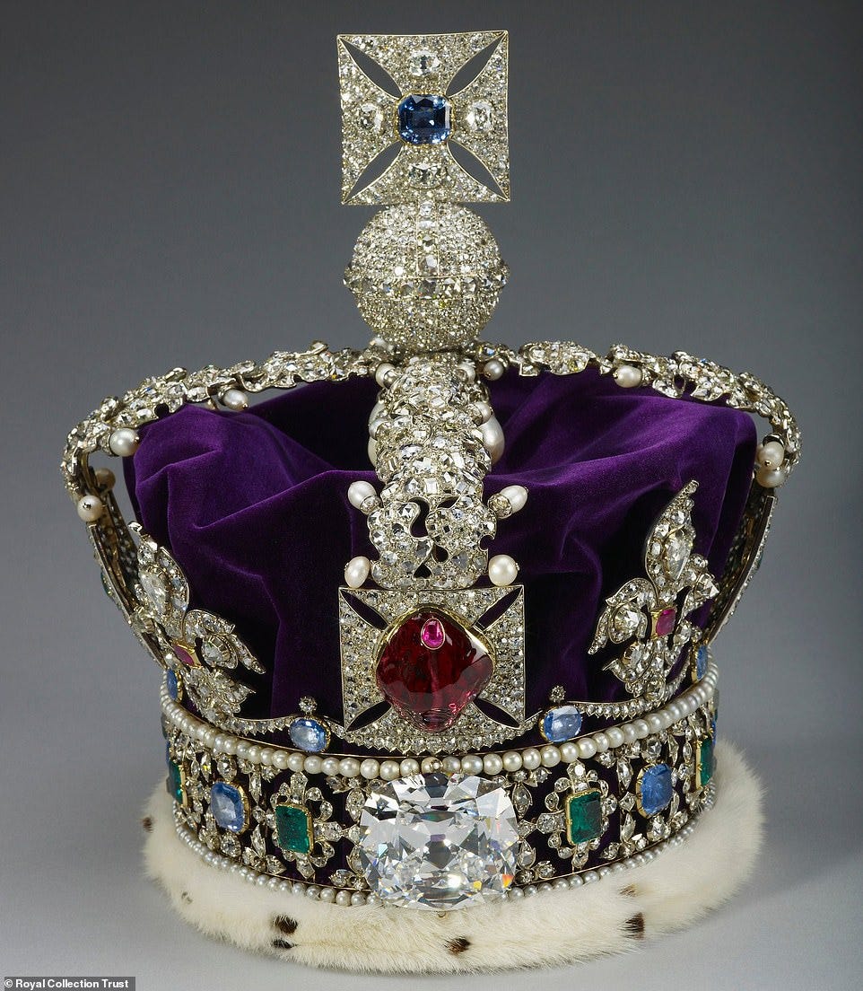 The Imperial State Crown, also known as the Crown of State , is what the monarch exchanges for St Edward's Crown at the end of the coronation service The Imperial State Crown, also known as the Crown of State , is what the monarch exchanges for St Edward's Crown at the end of the coronation service