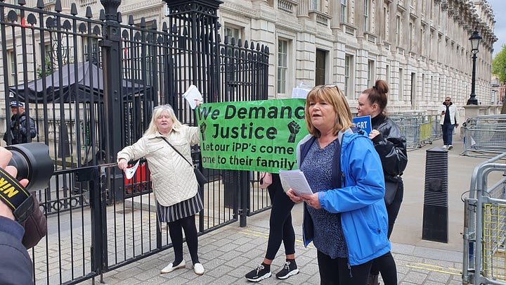 Protest organised outside Downing Street by IPP Committee In Action, Shirley and Bernadette