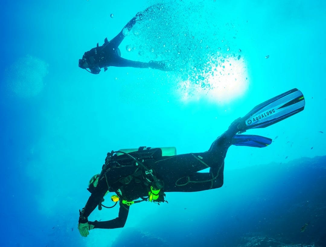 photography of two persons underwater photography of two persons underwater