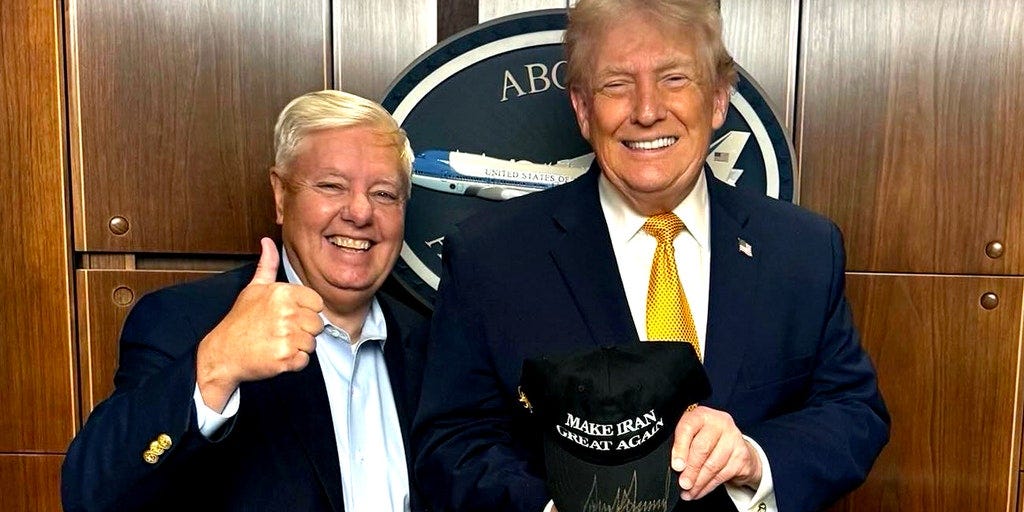 Trump signs 'Make Iran Great Again' hat alongside Lindsey Graham