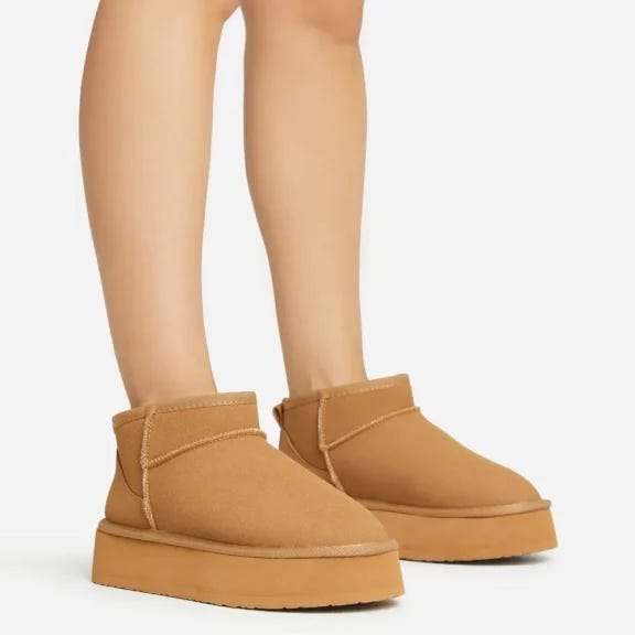 EGO ultra mini boots in chestnut faux suede