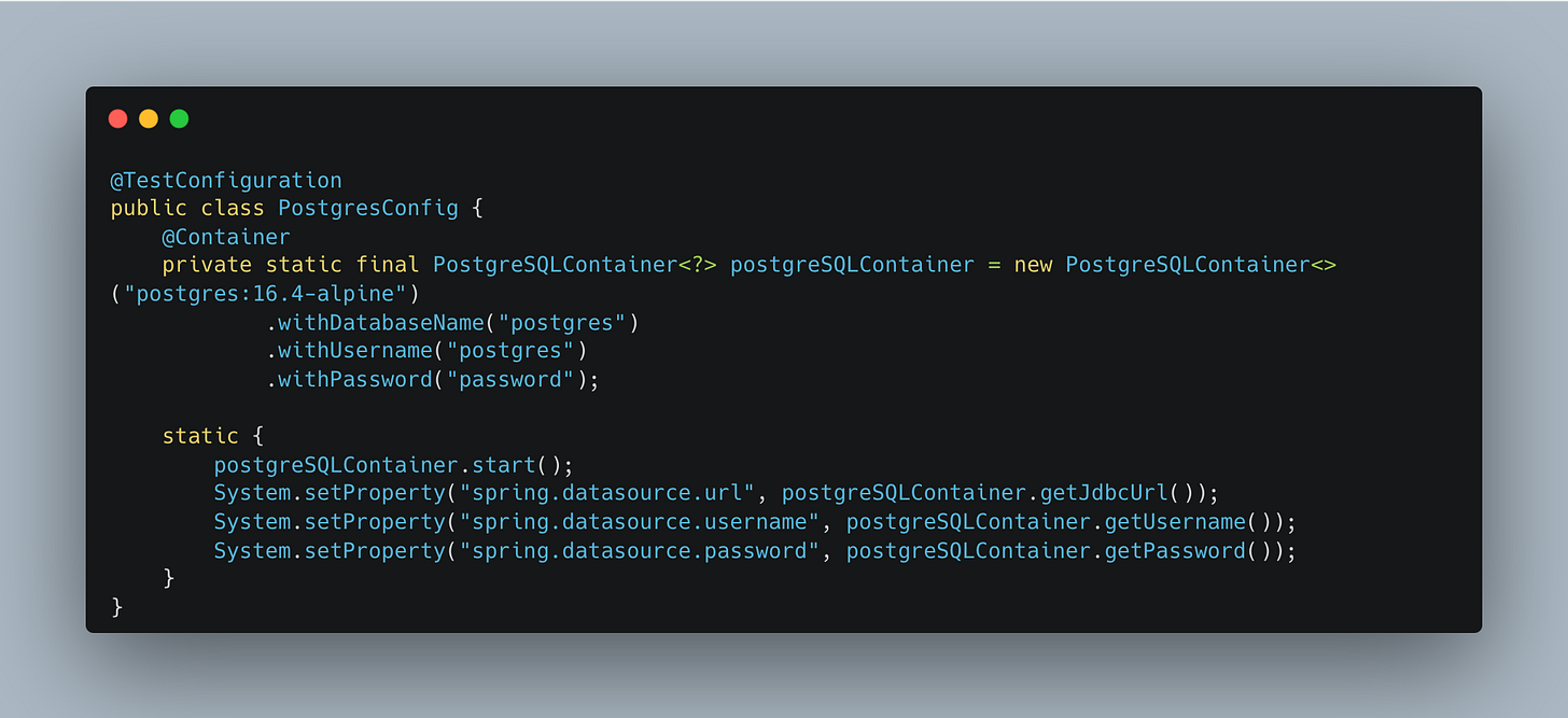 Postgres Test Config
