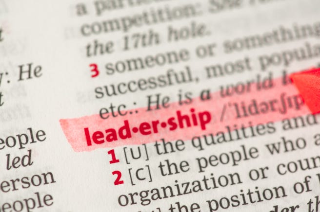 dictionary entry for the word leadership, highlighted in red