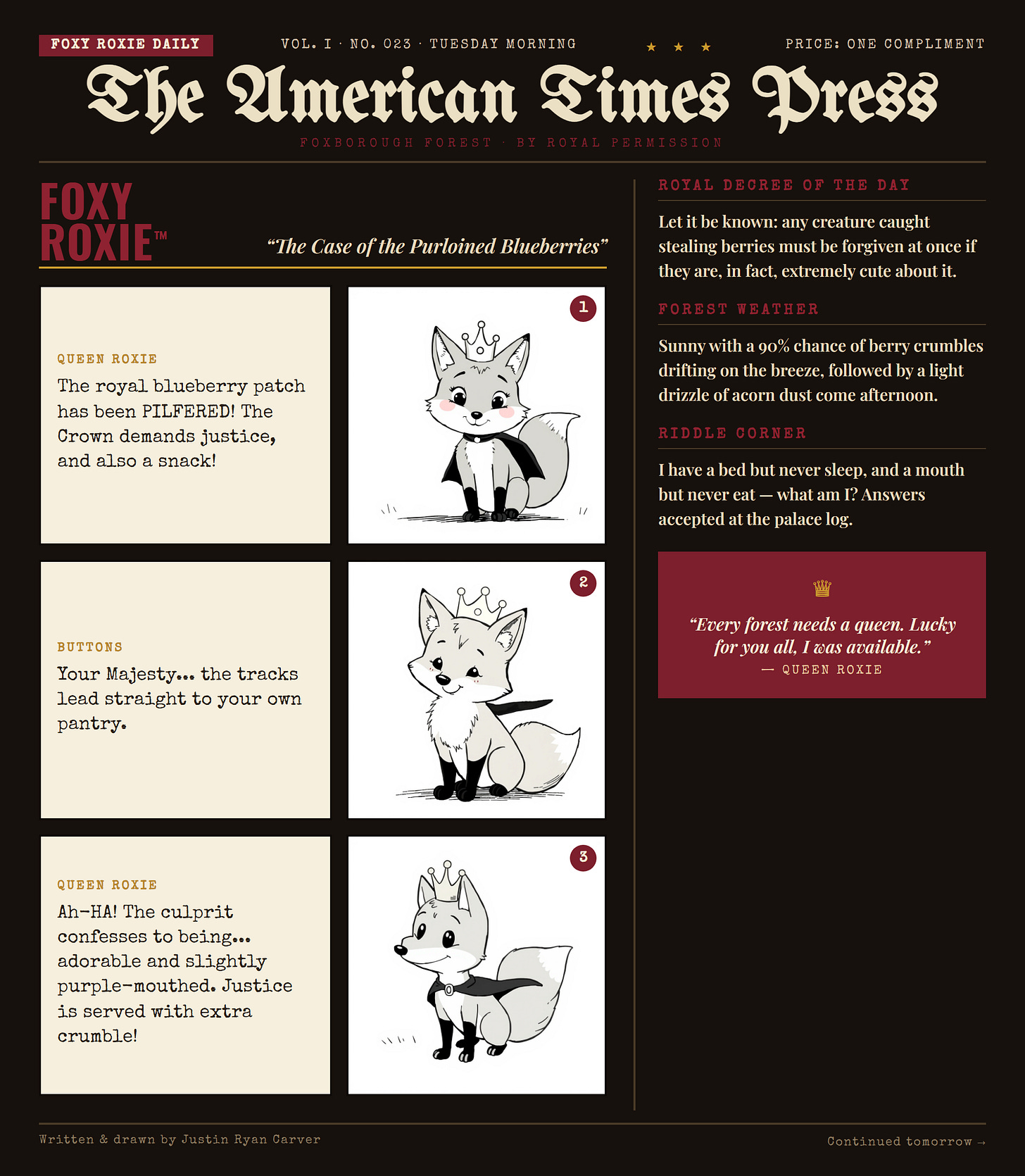 Foxy Roxie comic strip: The Case of the Purloined Blueberries