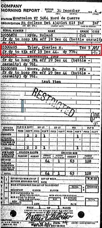 TEC5 Charles H. Tyler Morning Report