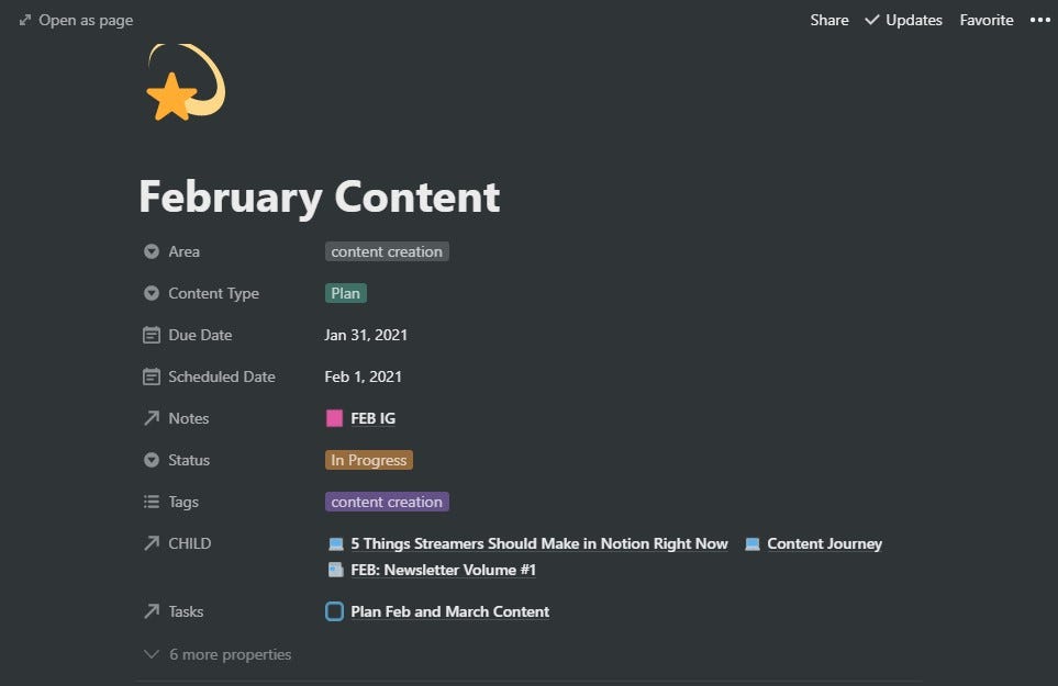 Notion page used for productivity.