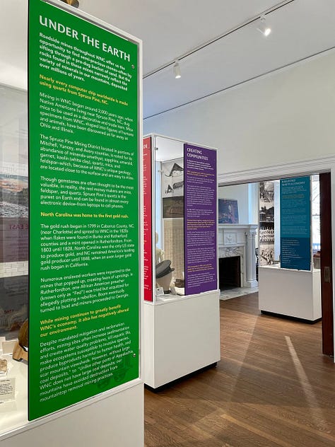 Images of the exhibits of the Asheville History Museum showing images and texts