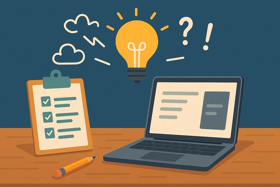 A computer and clipboard with a light bulb and a pencil

AI-generated content may be incorrect.