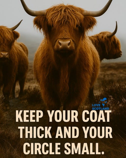 May be an image of text that says "LOVE SCOTLAND KEEP YOUR COT SCOT THICK AND YOUR CIRCLE SMALL."