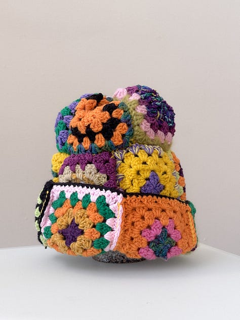 Orange and yellow granny crochet patchwork beanie