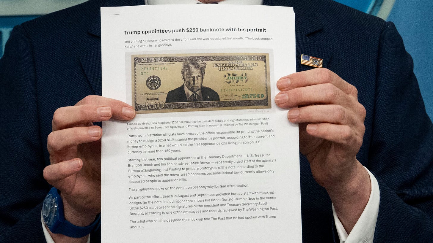 Trump Administration Shows Off $250 Bill Featuring Trump