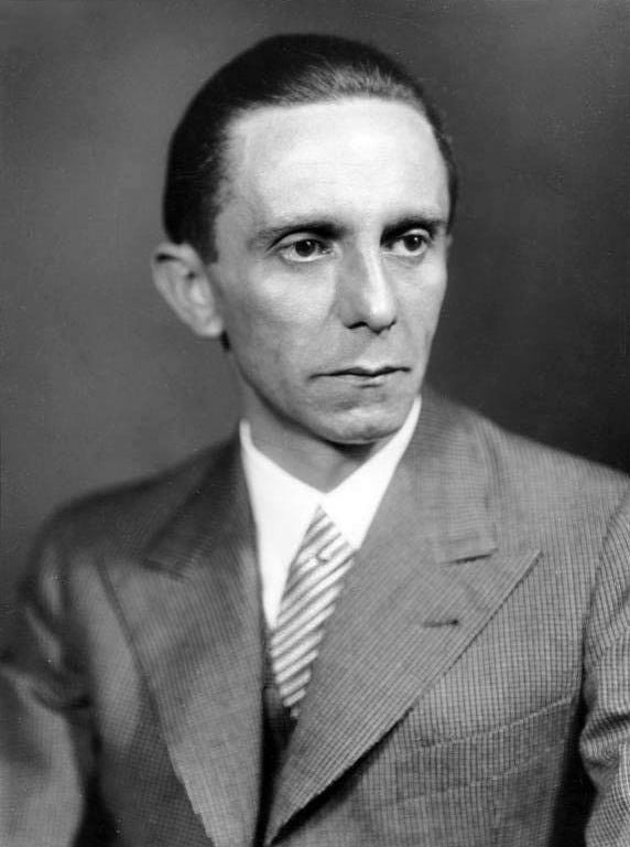 head and shoulders black and white image of Joseph Goebbels; head tunrned three quarters. he looks grim and cadaverous head and shoulders black and white image of Joseph Goebbels; head tunrned three quarters. he looks grim and cadaverous