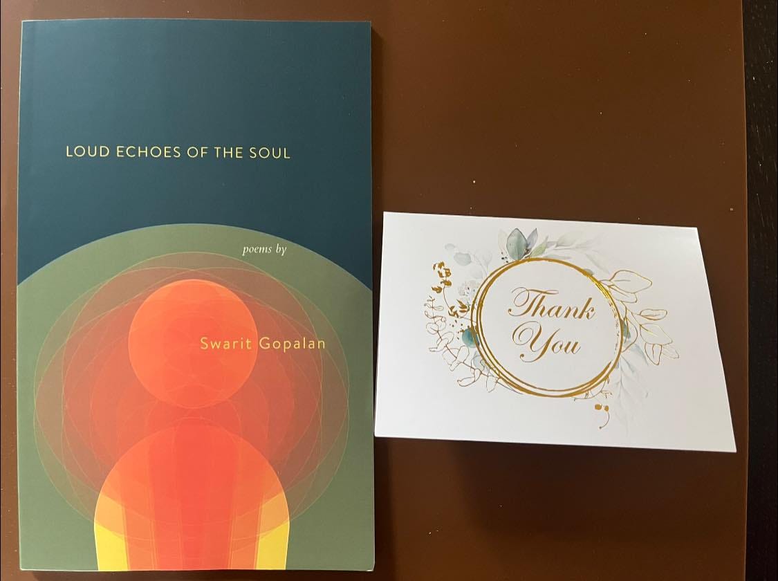 May be an image of diary, book and text that says 'LOUD ECHOES LOUDECHOESOFTHESOUL OF THE SOUL poems by SwaritGopalan Swarit Gopalan Thank You'