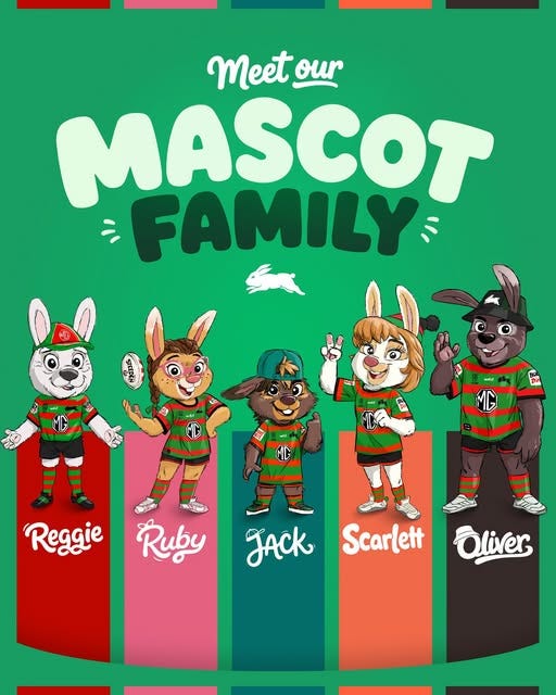 May be an image of ‎text that says "‎Meet our MASCOT FAMILY ب BU Dn 精波 Ruby Reggie JACk Scarlett Oliver‎"‎