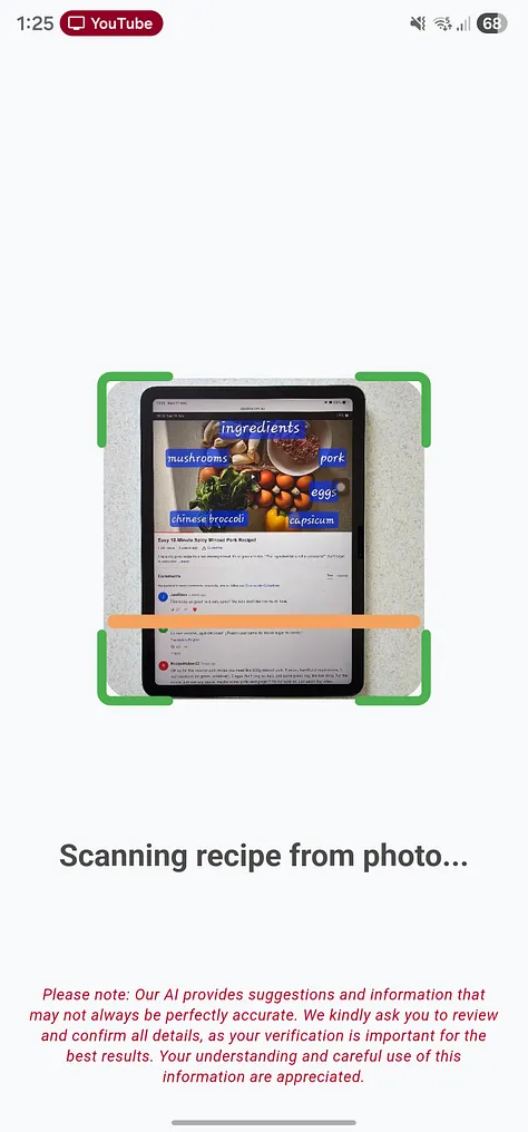 App scanning the recipe