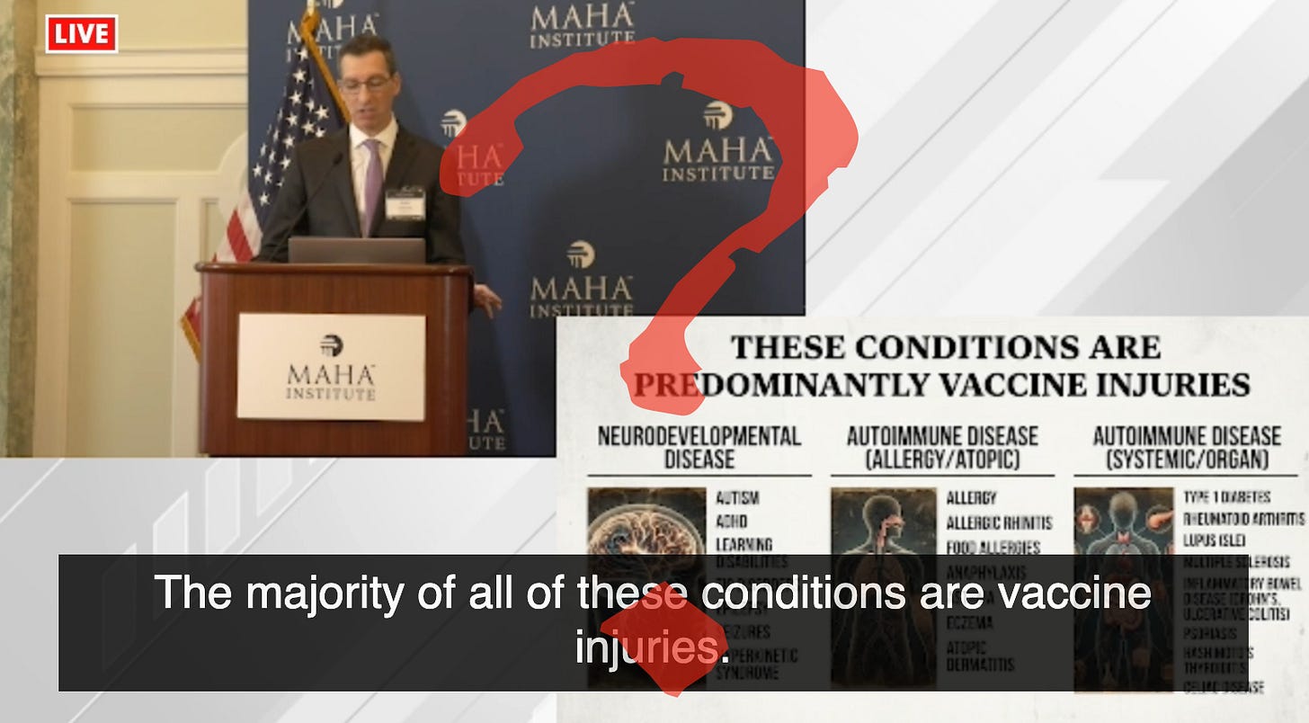The MAHA Institute folks think that there is an epidemic of vaccine injuries because they think that everything is a vaccine injury, from allergies and asthma, to arthritis, eczema, type 1 diabetes, autism, ADHD, learning disabilities, tics, epilepsy, and ear infections! The MAHA Institute folks think that there is an epidemic of vaccine injuries because they think that everything is a vaccine injury, from allergies and asthma, to arthritis, eczema, type 1 diabetes, autism, ADHD, learning disabilities, tics, epilepsy, and ear infections!