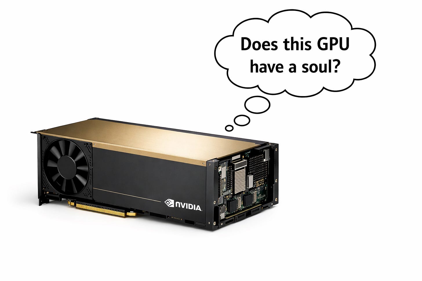 NVIDIA GPU 이미지와 영혼의 존재 여부를 묻는 말풍선