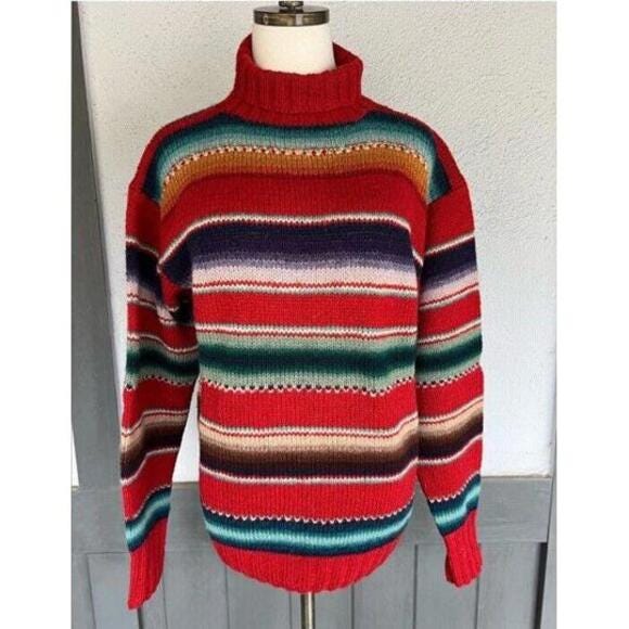 Vintage RALPH LAUREN Women's Striped  Turtleneck Sweater Small 100% Wool - Picture 2 of 7