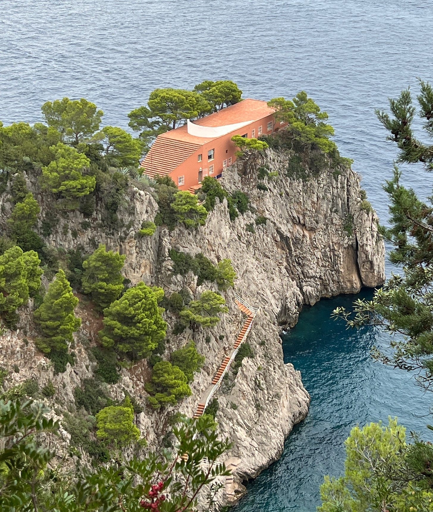 Casa Malaparte in Italy surrounded by the sea.