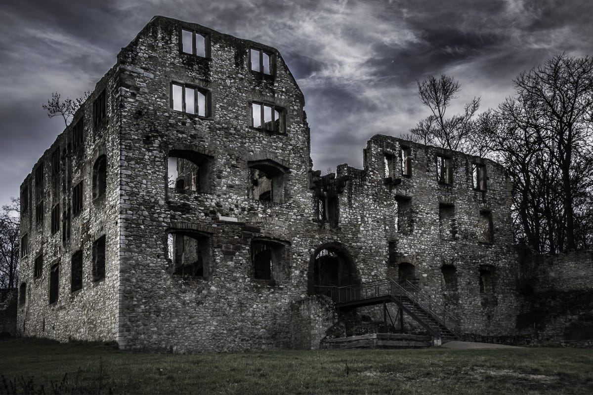 Spooky abandoned brick building
