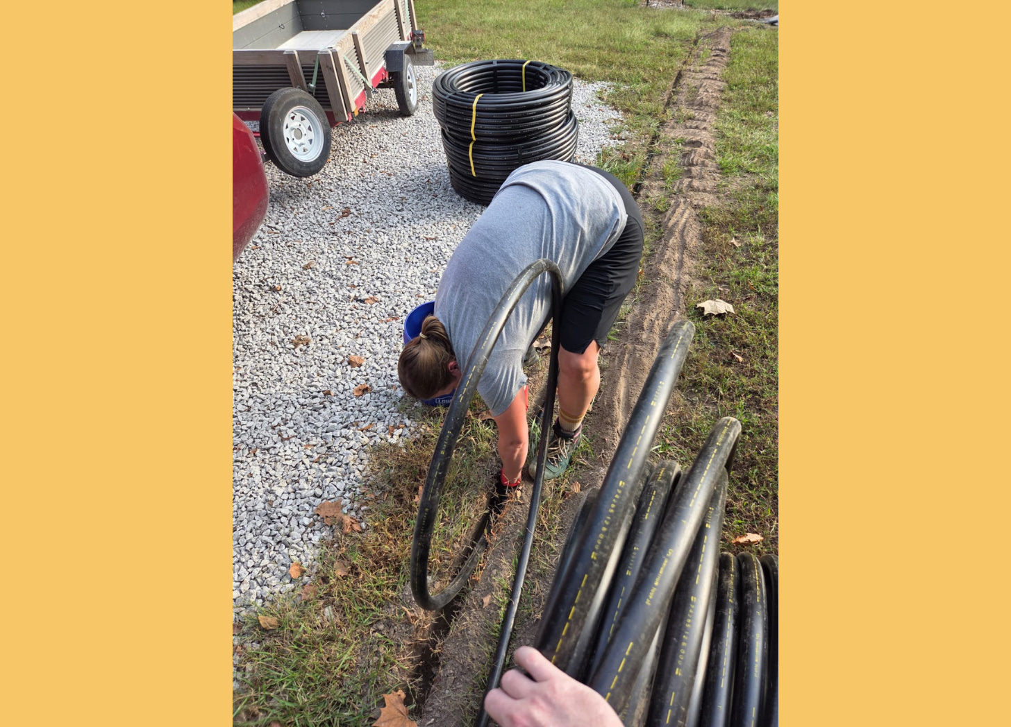 Coils of PVC tubing getting installed